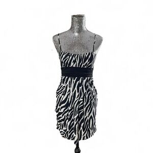 Vintage Y2K Zebra Print Babydoll Mini Dress Black Sleeveless Party Club Small